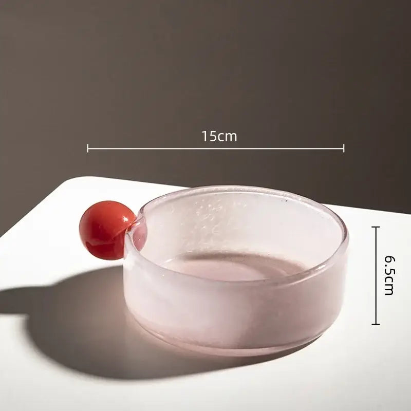 DecorBites glass vase geometric translucent pink bowl with glossy red sphere handle for flowers and storage