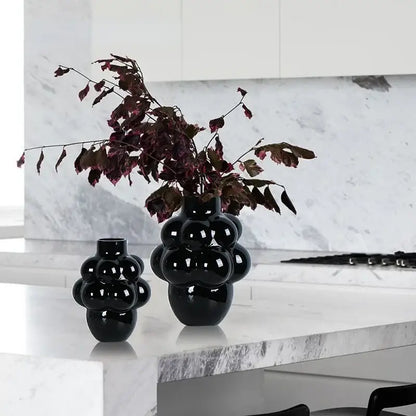 Black glossy ceramic decorbites glass vase grape geometric with rounded bubble-like segments for home decoration