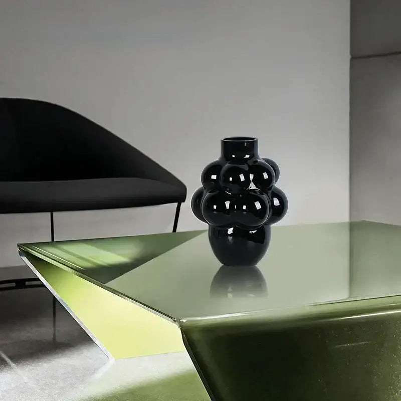 Black glossy ceramic decorbites glass vase grape geometric design hydroponic planter for home decoration