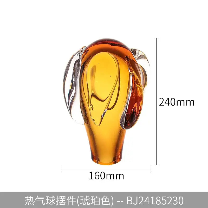DecorBites glass vase hot air balloon ornament in translucent amber glass with clear sculpted wings and glossy finish