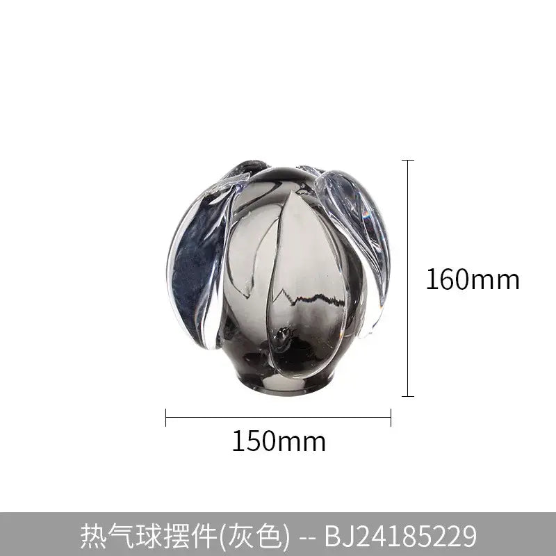 A sleek gray DecorBites glass vase hot air balloon ornament made from translucent glass with a glossy finish