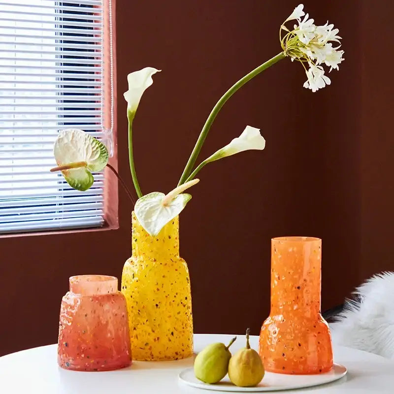 DecorBites glass vase vibrant yellow and orange speckled textured glass vase hydroponic terrarium accessory