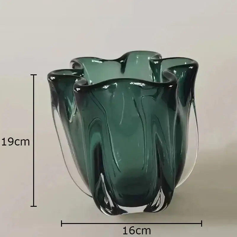 Translucent emerald green decorbites glass vase with fluted rim for glass vase hydroponics and vase hydroponics desk decoration