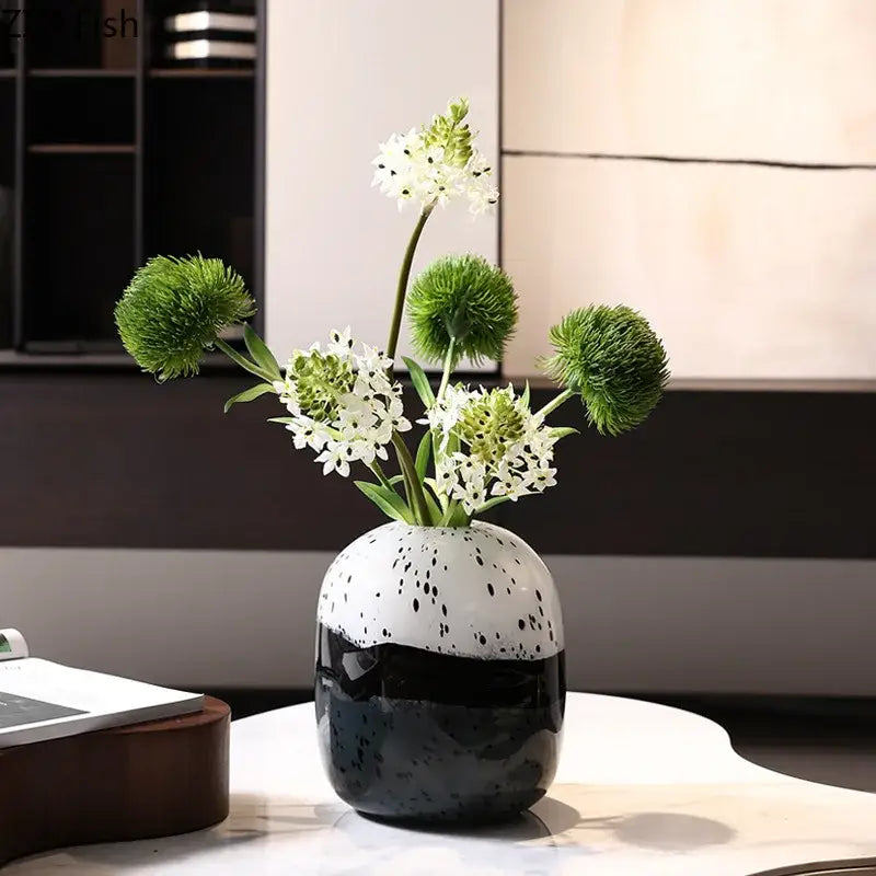 DecorBites glass vase hydroponics ceramic vase with speckled black and white design for vase hydroponics flower display