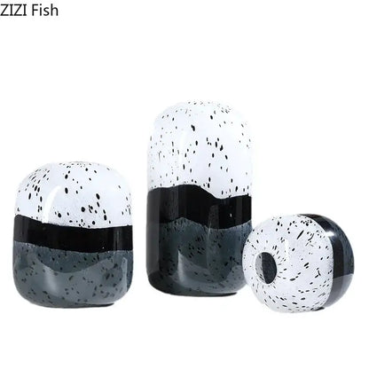 Set of three decorbites glass vase hydroponics flower pots with black and white speckled patterns and glossy finish