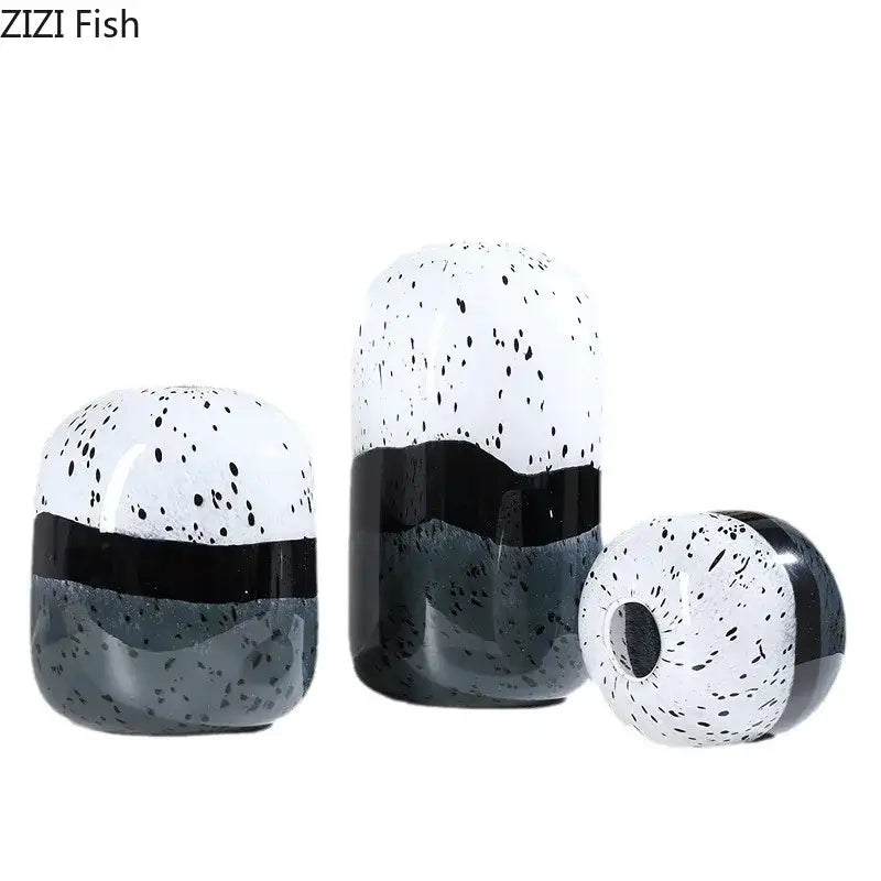 Set of three decorbites glass vase hydroponics flower pots with black and white speckled patterns and glossy finish