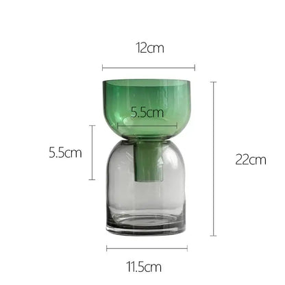 Decorbites glass vase hydroponics flower pots with two-toned translucent green and clear glass for desk decoration