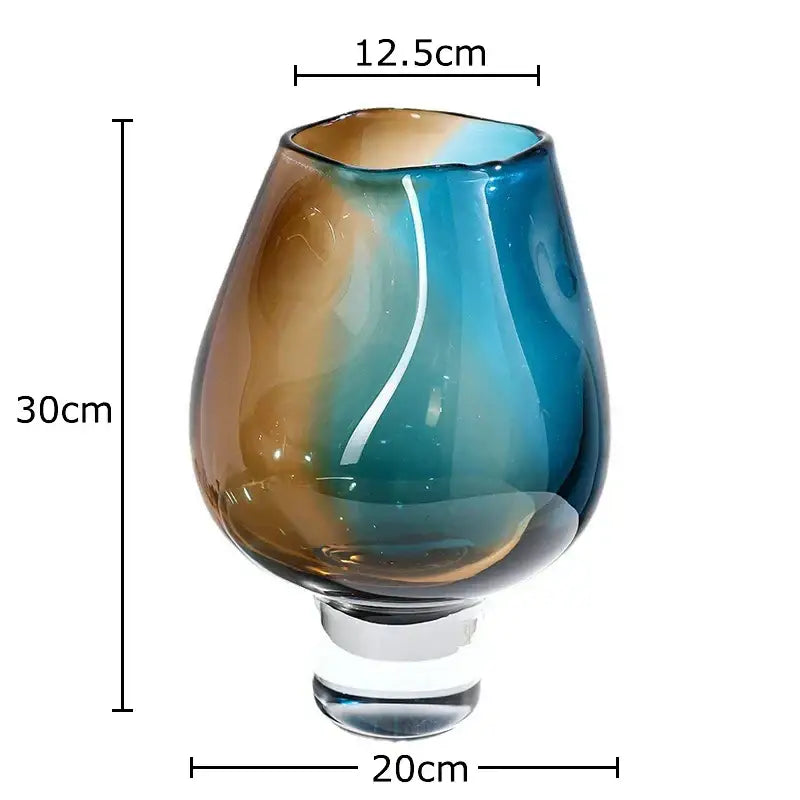 Decorbites glass vase hydroponics plant pot with amber to teal gradient and clear base for colourful table decoration
