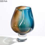Decorbites glass vase hydroponics plant pot featuring amber to teal gradient glass with crystal base for table decor
