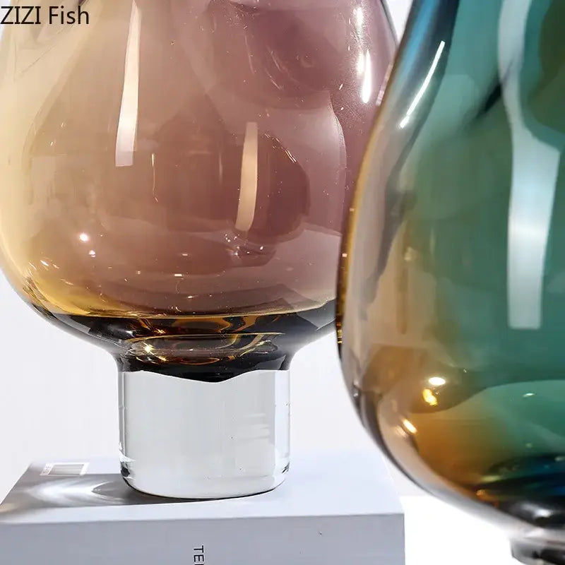 Translucent amber decorbites glass vase with modern design and clear acrylic base for vase hydroponics plant use