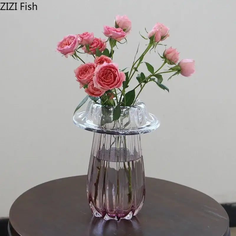 Clear DecorBites glass vase with fluted ribbed body and wide scalloped rim for glass vase hydroponics table decor