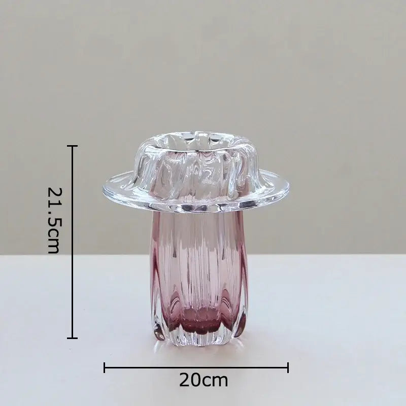 Translucent pink decorbites glass vase with fluted crown top and vertical ridges for glass vase hydroponics table decor