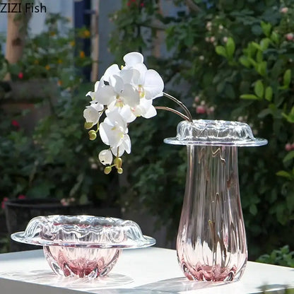 Decorbites glass vase clear glass with fluted petal rim and ribbed texture for glass vase hydroponics table decor