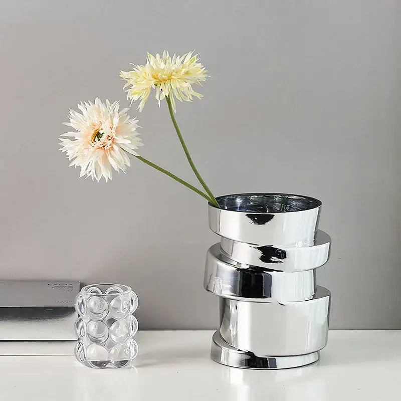 Stacked chrome metallic decorbites glass vase with twist shape modern tiered design for hydroponics terrarium decoration