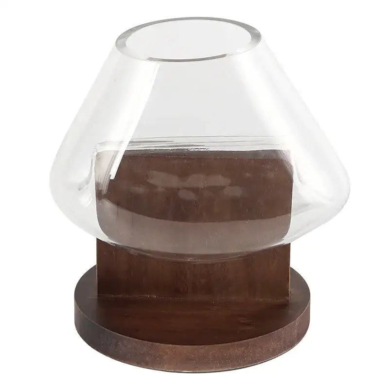 Clear glass decorbites glass vase terrarium with a brown wooden base for home decoration accessory