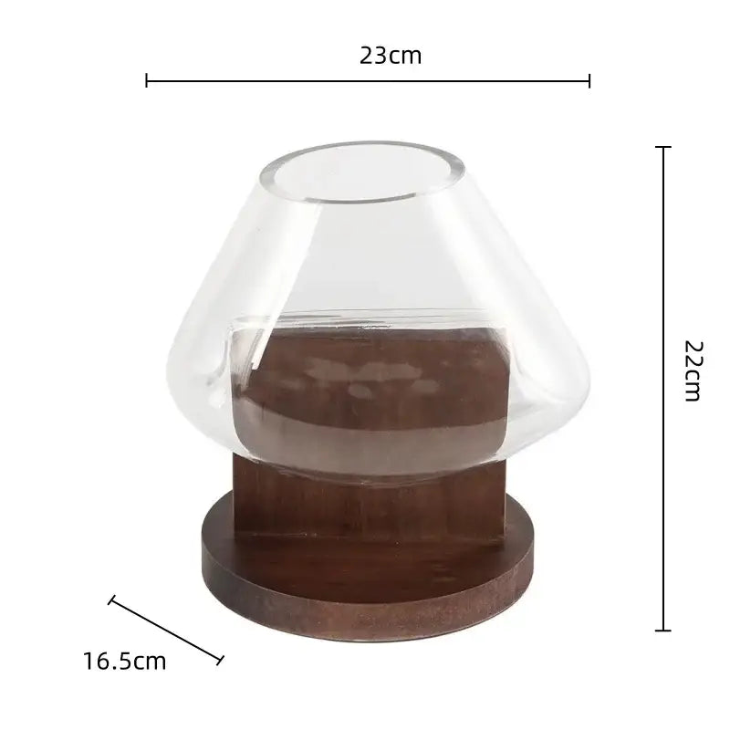 Clear glass candle holder with dark brown wooden base by DecorBites glass vase terrarium for home decoration