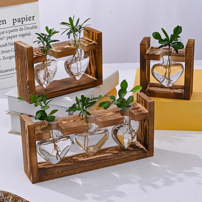 Glass Vase Terrarium with Wooden Frame - Vase