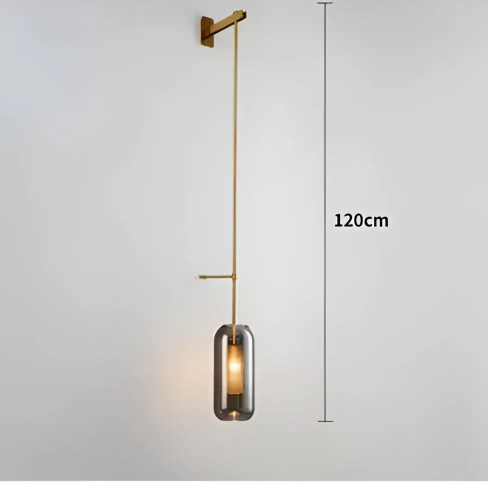 Decorbites™ glass wall art light features a 120cm brass wall art light with a smoked glass shade and exposed bulb