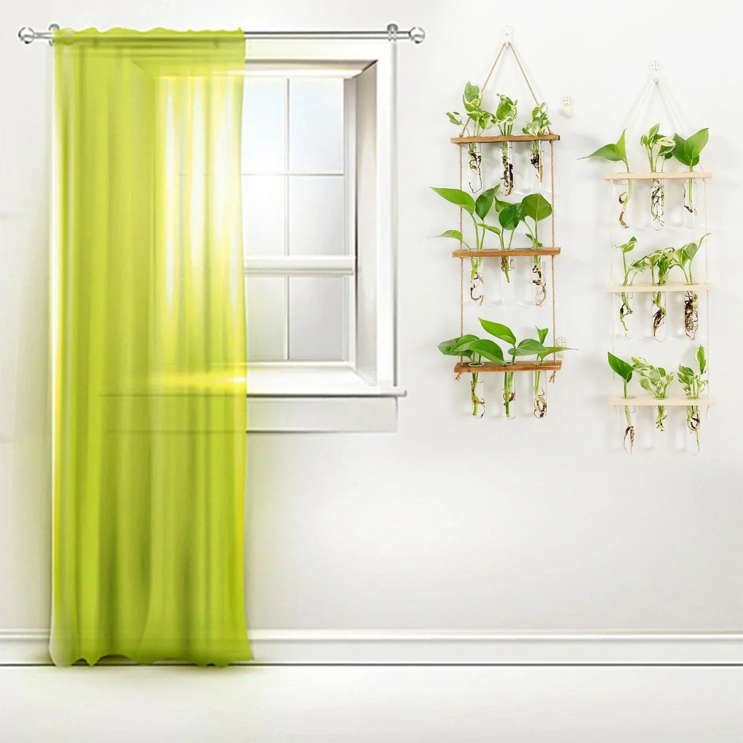 Glass Wall Hanging Planters with Wooden Holder - Vase