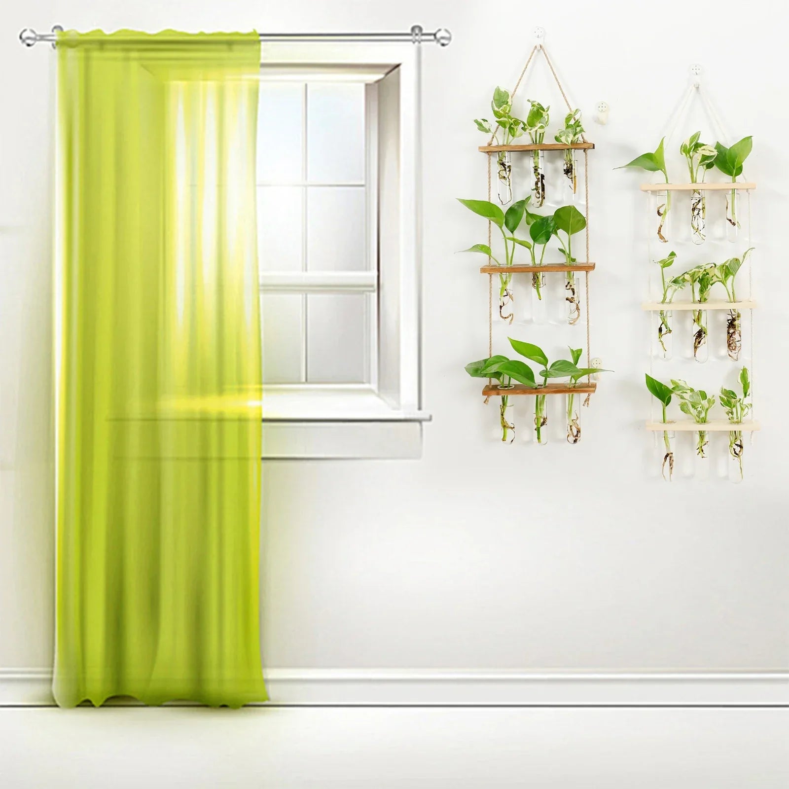 Glass Wall Hanging Planters with Wooden Holder - Vase