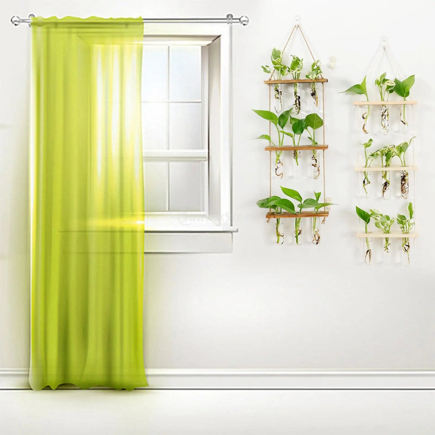 Glass Wall Hanging Planters with Wooden Holder - Vase