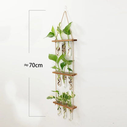 Glass Wall Hanging Planters with Wooden Holder - Vase