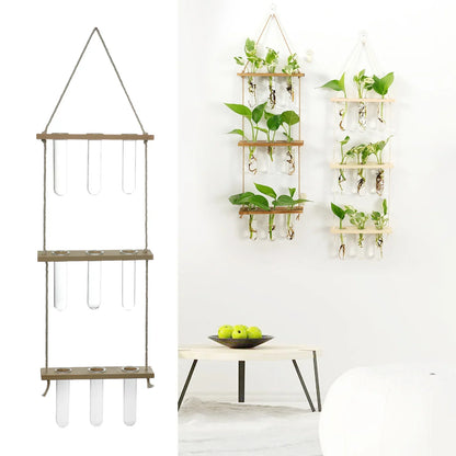 Glass Wall Hanging Planters with Wooden Holder - Vase