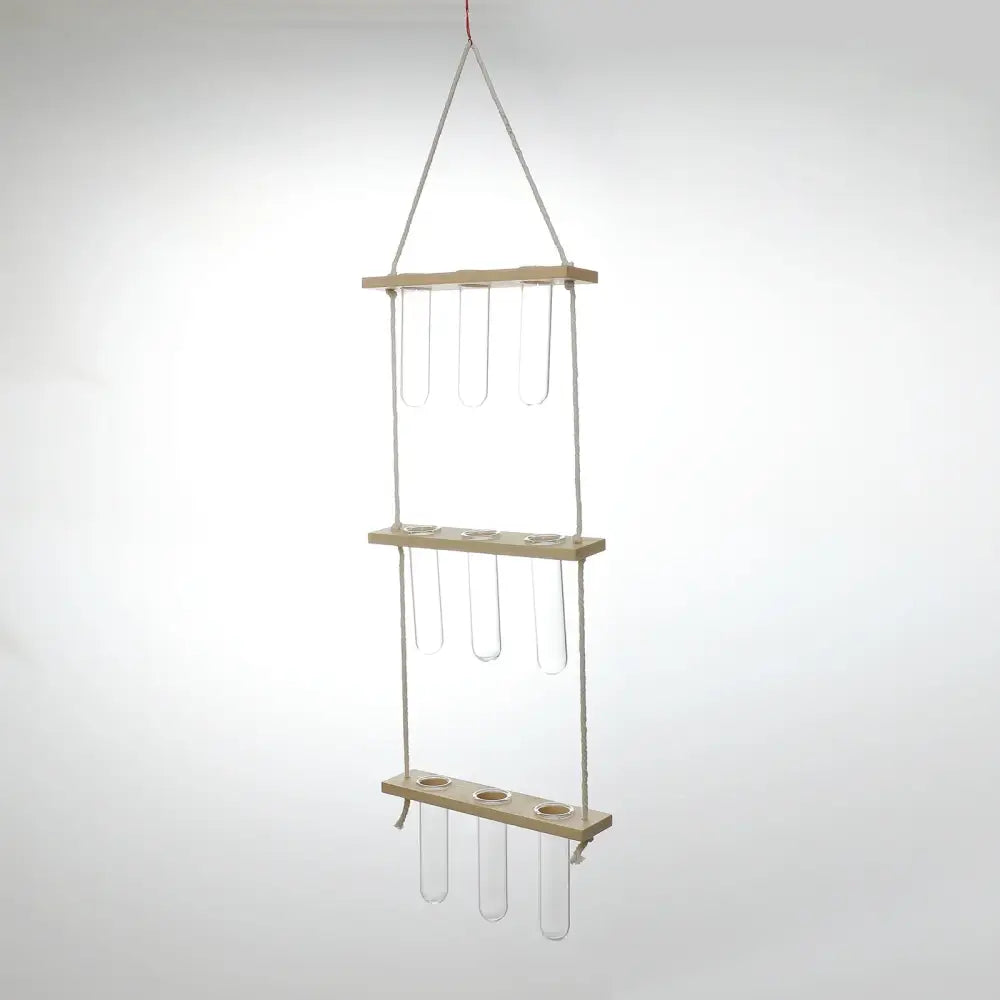 Glass Wall Hanging Planters with Wooden Holder - Vase