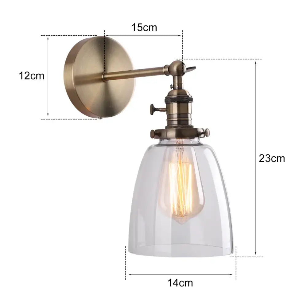 DecorBites™ glass wall lamp with antique bronze brass finish clear glass shade and exposed filament bulb for living room lighting
