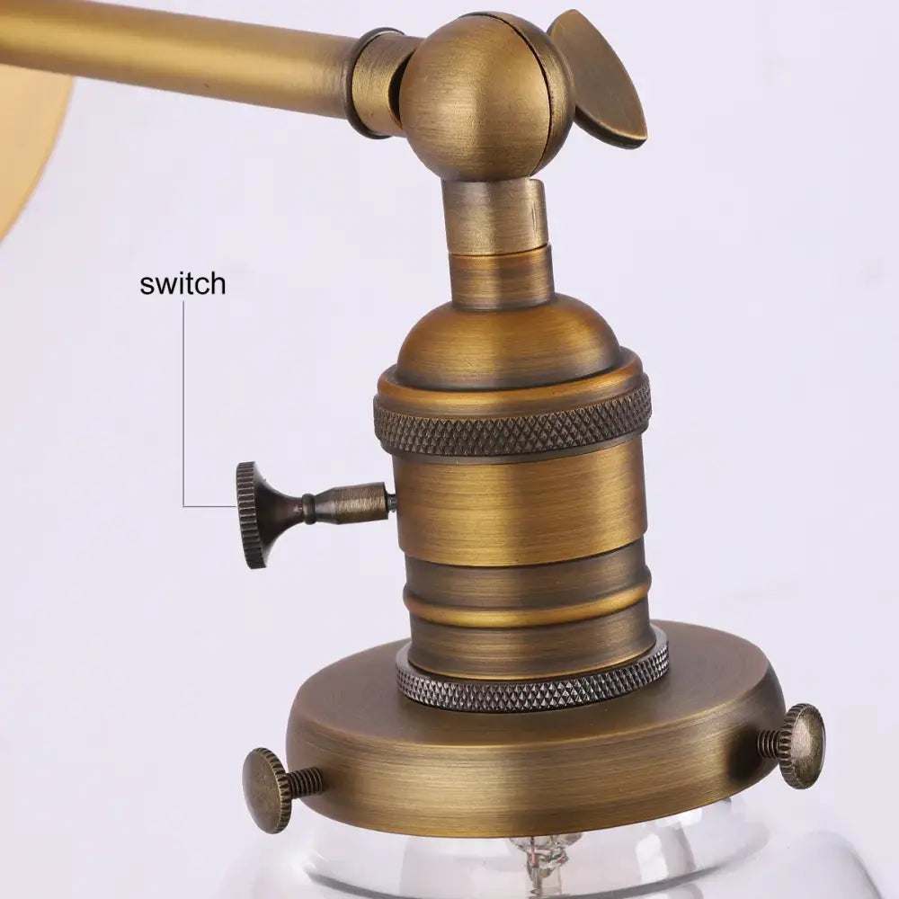 Antique brass-finished industrial wall lamp socket with knurled bands and toggle switch for decorbites glass wall lamp