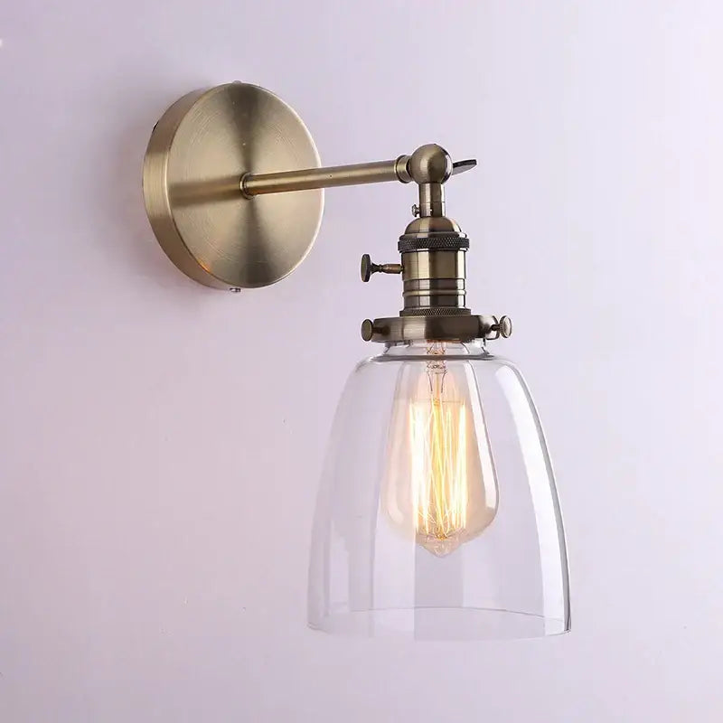 Decorbites glass wall lamp antique bronze brass wall sconce with clear glass shade and exposed filament bulb