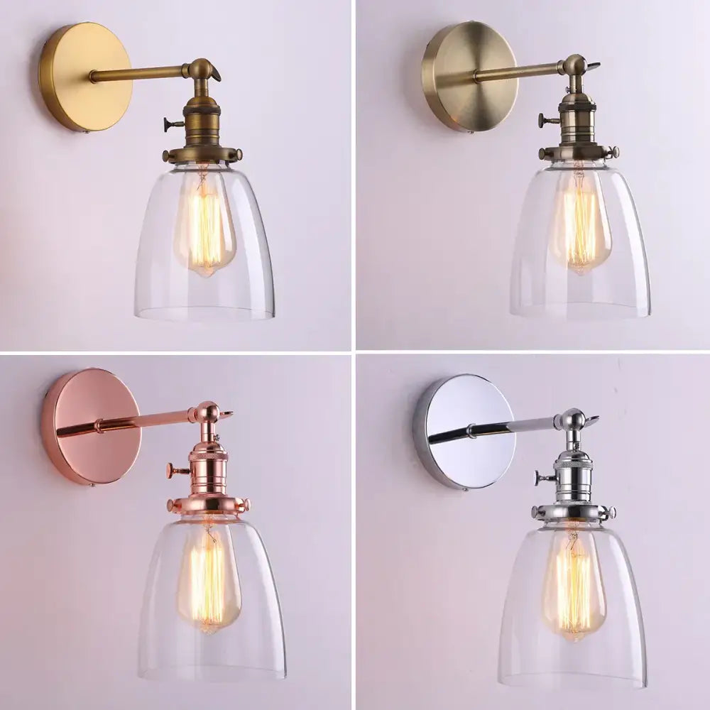 Decorbites glass wall lamp vintage-style wall lamp with antique bronze finish clear glass shade and exposed edison bulb