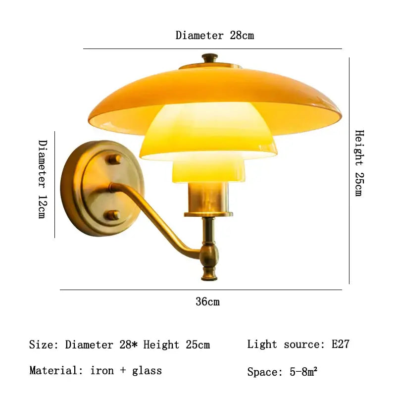 Vintage-style brass wall lamp with layered amber glass shades decorbites glass wall lamp for living room decor