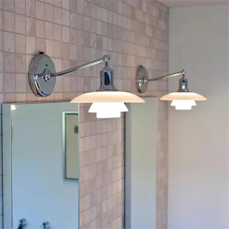 Chrome-finished decorbites glass wall lamp with layered frosted glass shade for home decor and living room lighting