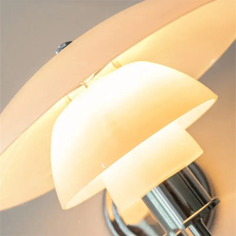 Cream-colored layered glass wall lamp with polished chrome base decorbites glass wall lamp for living room decor