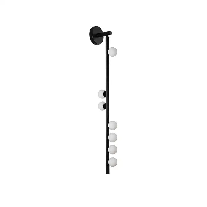 Black minimalist DecorBites glass wall lamp with six frosted glass globe bulbs for clubhouse villa living room and bedroom