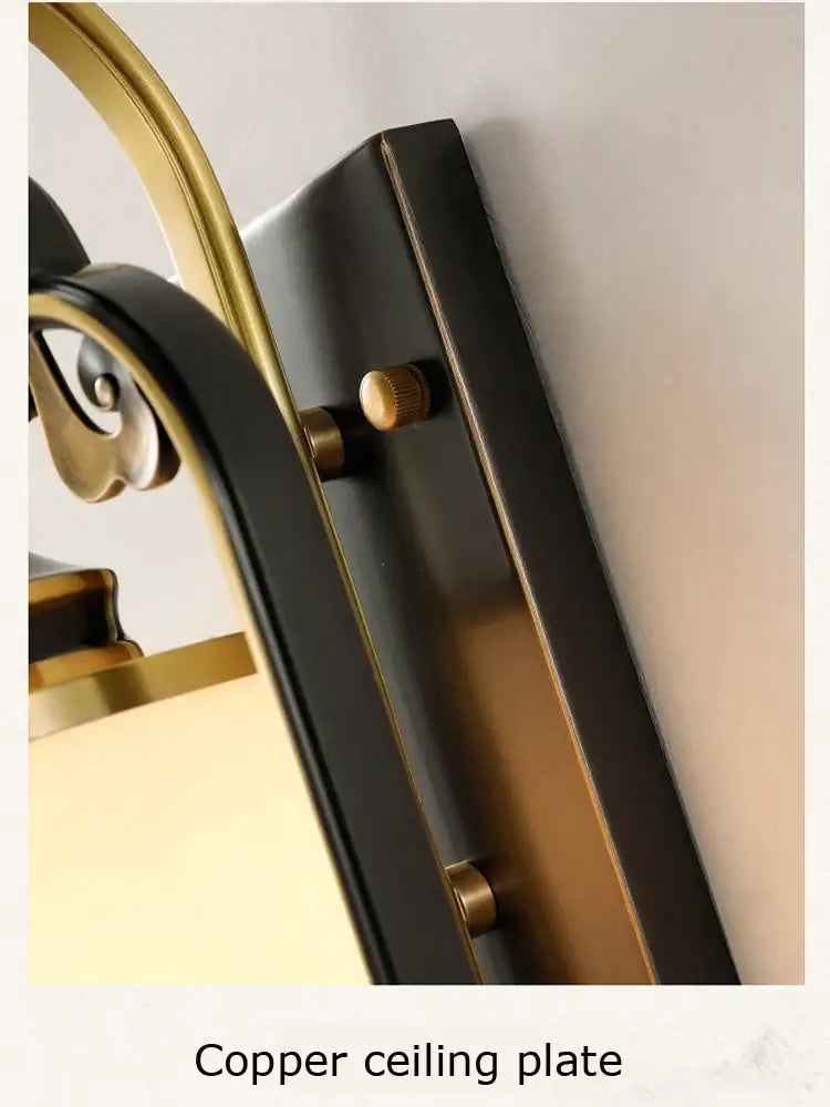 Black and brass copper ceiling plate with ornate scrollwork design for decorbites glass wall lamp in living spaces