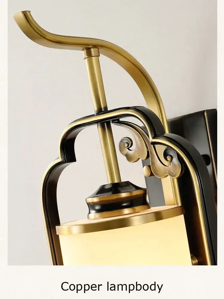 Copper decorbites glass wall lamp with elegant curved arms and frosted glass shade for living room and bedroom lighting