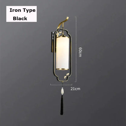 Black iron decorbites glass wall lamp with gold frame frosted glass shade and black tassel for living room and bedroom