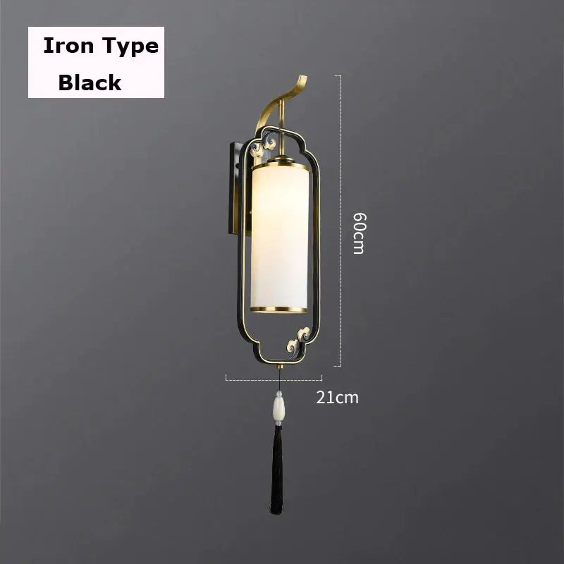 Black iron decorbites glass wall lamp with gold frame frosted glass shade and black tassel for living room and bedroom