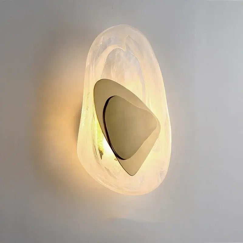 Modern wall lamp decorbites glass wall with frosted glass shell and polished gold geometric inner element for bedroom or living room