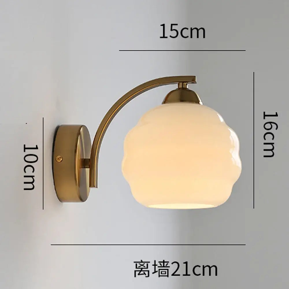 Brass finished decorbites glass wall lamp with off white opal glass flower shade for modern aisle and bedroom lighting