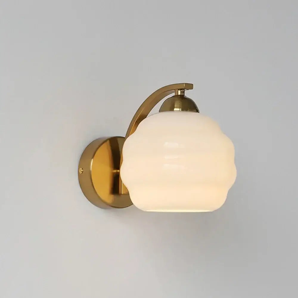 Decorbites glass wall lamp with brass finish and off-white cloud-shaped glass shade for modern aisle and bedroom lighting