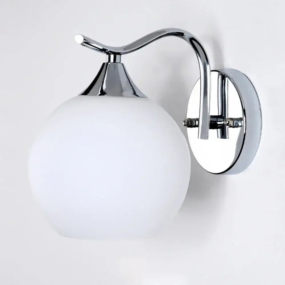 Chrome finished decorbites glass wall lamp with frosted white spherical glass shade for bedroom aisle corridor lighting