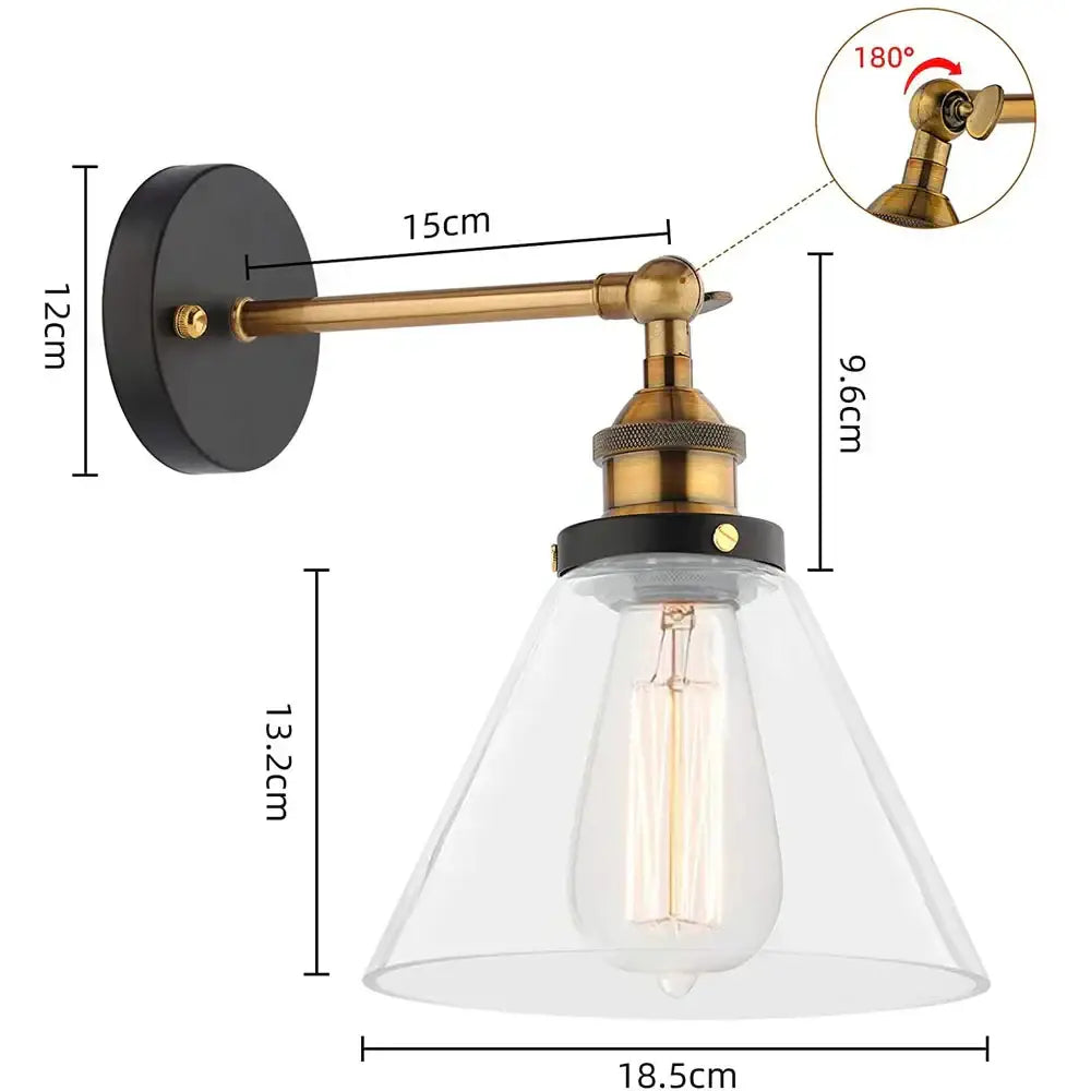 Vintage-style brass decorbites glass wall lamp with clear glass shade and exposed edison bulb for indoor lighting