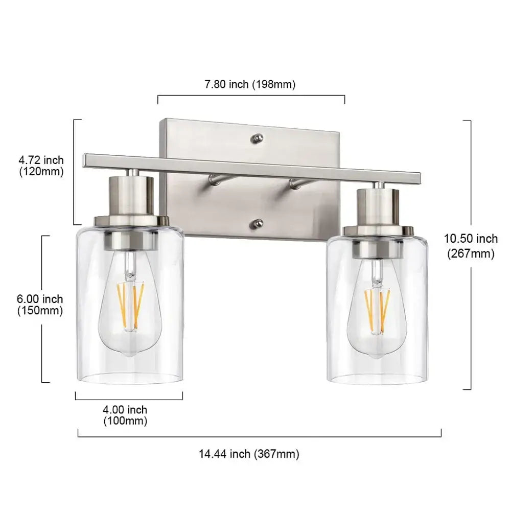DecorBites glass wall lamp stainless steel and clear glass two-light wall lamp with exposed filament bulbs for indoor use
