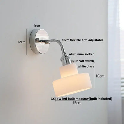 DecorBites™ glass wall light fixture with chrome iron base, flexible arm, and two stacked white glass shades