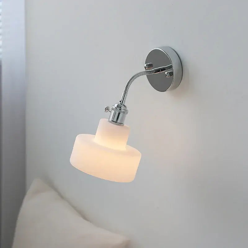 DecorBites™ chrome wall light fixture with frosted glass shade, flexible arm, and pull chain switch for modern lighting