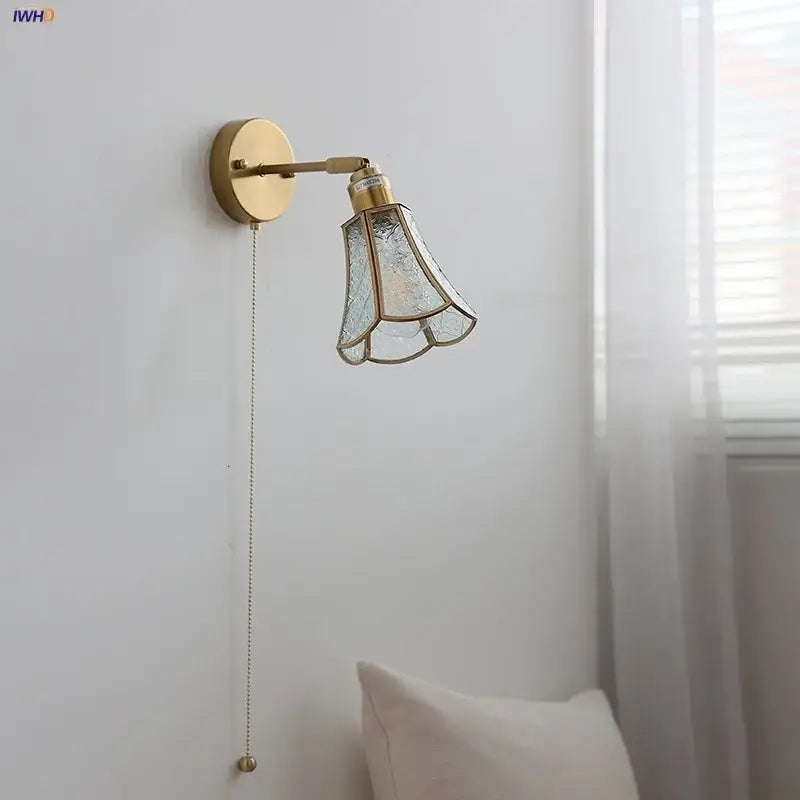 Antique brass DecorBites glass wall light with textured translucent glass shade for modern Nordic lighting