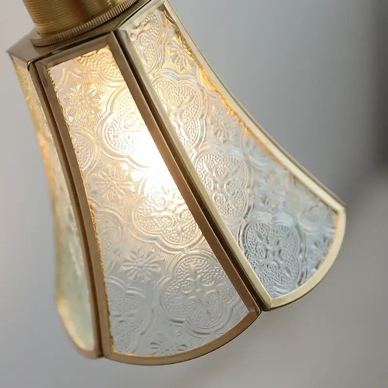 Decorbites glass wall light with brass frame and etched floral glass panels modern nordic wall light for hallway